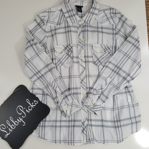 torrid Tops - Torrid plaid white gray cotton button down M/L